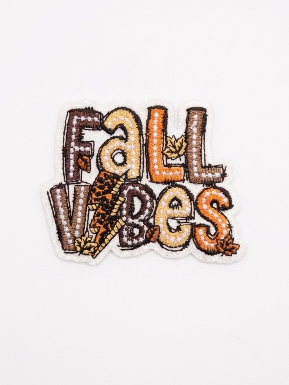 Fall Vibes Embroidered Iron On Patch - Autumn Brown & Orange